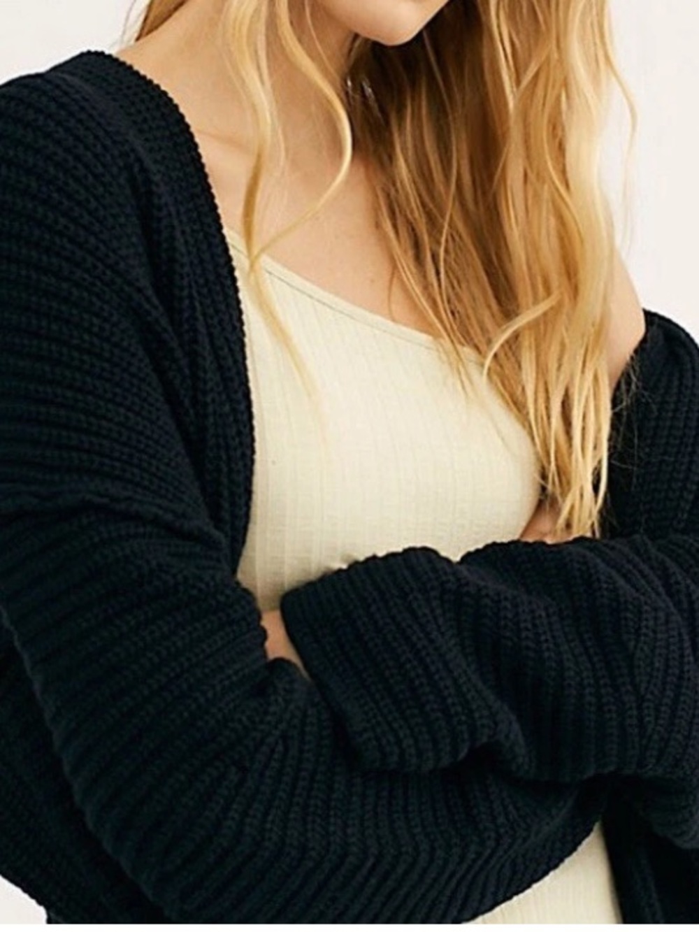 Free People Black Cozy Open-Front Black Ribbed Cardigan Sweater Size S - Picture 3 of 13